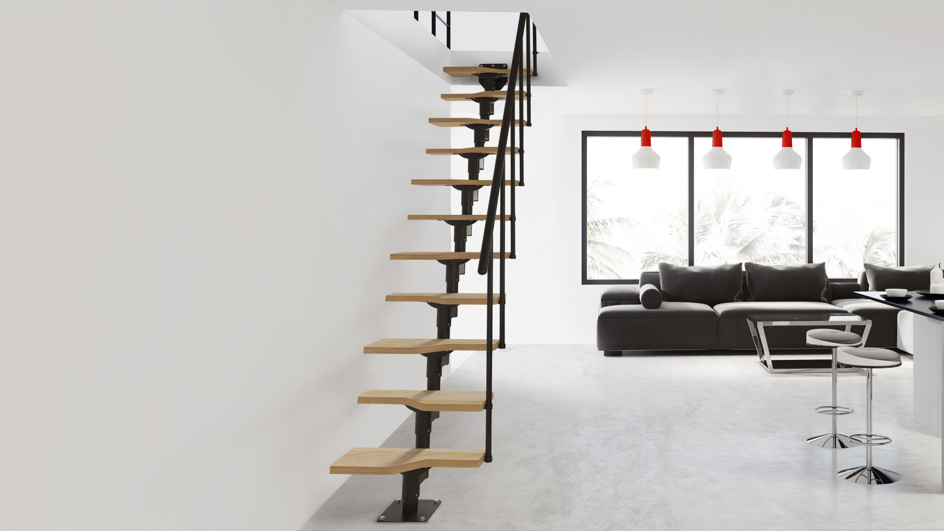 Staircase ATLANTA Black (RAL 9005) + beech treads Test123